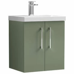 Nuie Arno Wall Hung 2-Door Vanity Unit With Basin-3 500mm Wide - Satin Reed Green -HEATANDPLUMB Sales nuie arno vanity unit arn821d