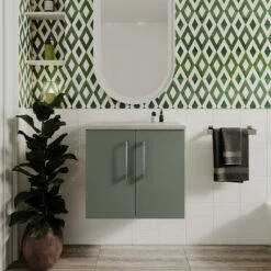 Nuie Arno Wall Hung 2-Door Vanity Unit With Sparkling White Worktop 600mm Wide - Satin Reed Green 17 Nuie Arno Wall Hung 2-Door Vanity Unit With Sparkling White Worktop 600mm Wide - Satin Reed Green -HEATANDPLUMB Sales nuie arno vanity unit arn823lsw 1