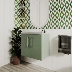 Nuie Arno Wall Hung 2-Door Vanity Unit With Sparkling White Worktop 600mm Wide - Satin Reed Green 16 Nuie Arno Wall Hung 2-Door Vanity Unit With Sparkling White Worktop 600mm Wide - Satin Reed Green -HEATANDPLUMB Sales nuie arno vanity unit arn823lsw 2