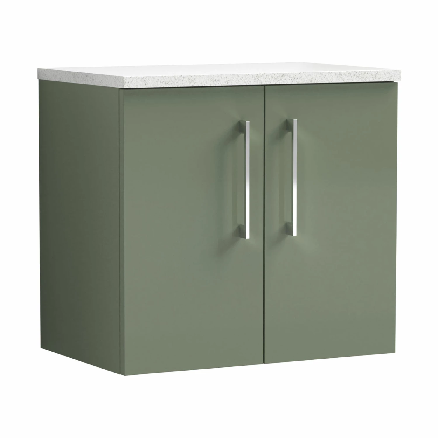 Nuie Arno Wall Hung 2-Door Vanity Unit With Sparkling White Worktop 600mm Wide - Satin Reed Green 4 Nuie Arno Wall Hung 2-Door Vanity Unit With Sparkling White Worktop 600mm Wide - Satin Reed Green - Image 2
