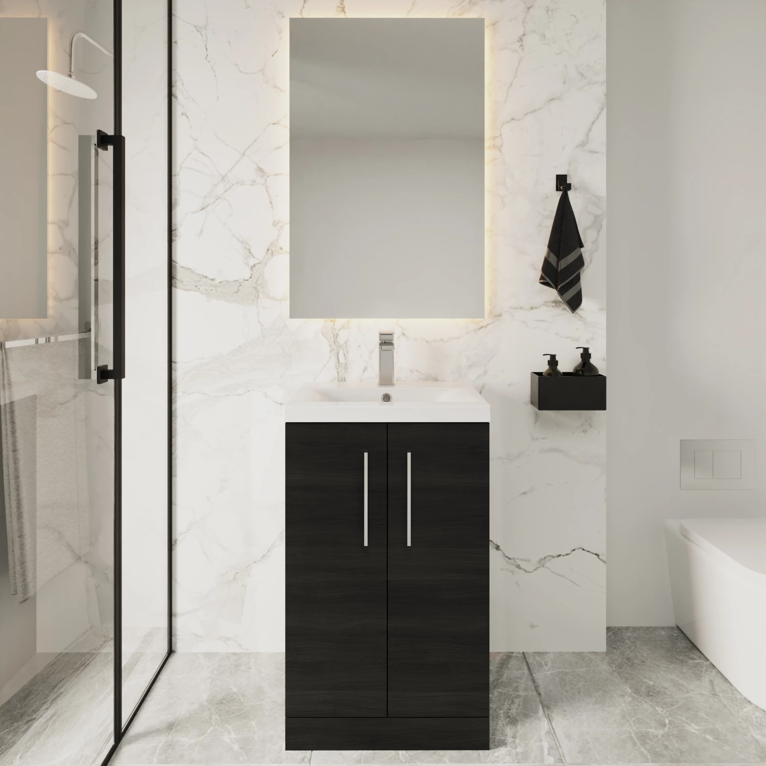 Nuie Arno Floor Standing 2-Door Vanity Unit With Basin-1 500mm Wide - Black Woodgrain 6 Nuie Arno Floor Standing 2-Door Vanity Unit With Basin-1 500mm Wide - Black Woodgrain - Image 4