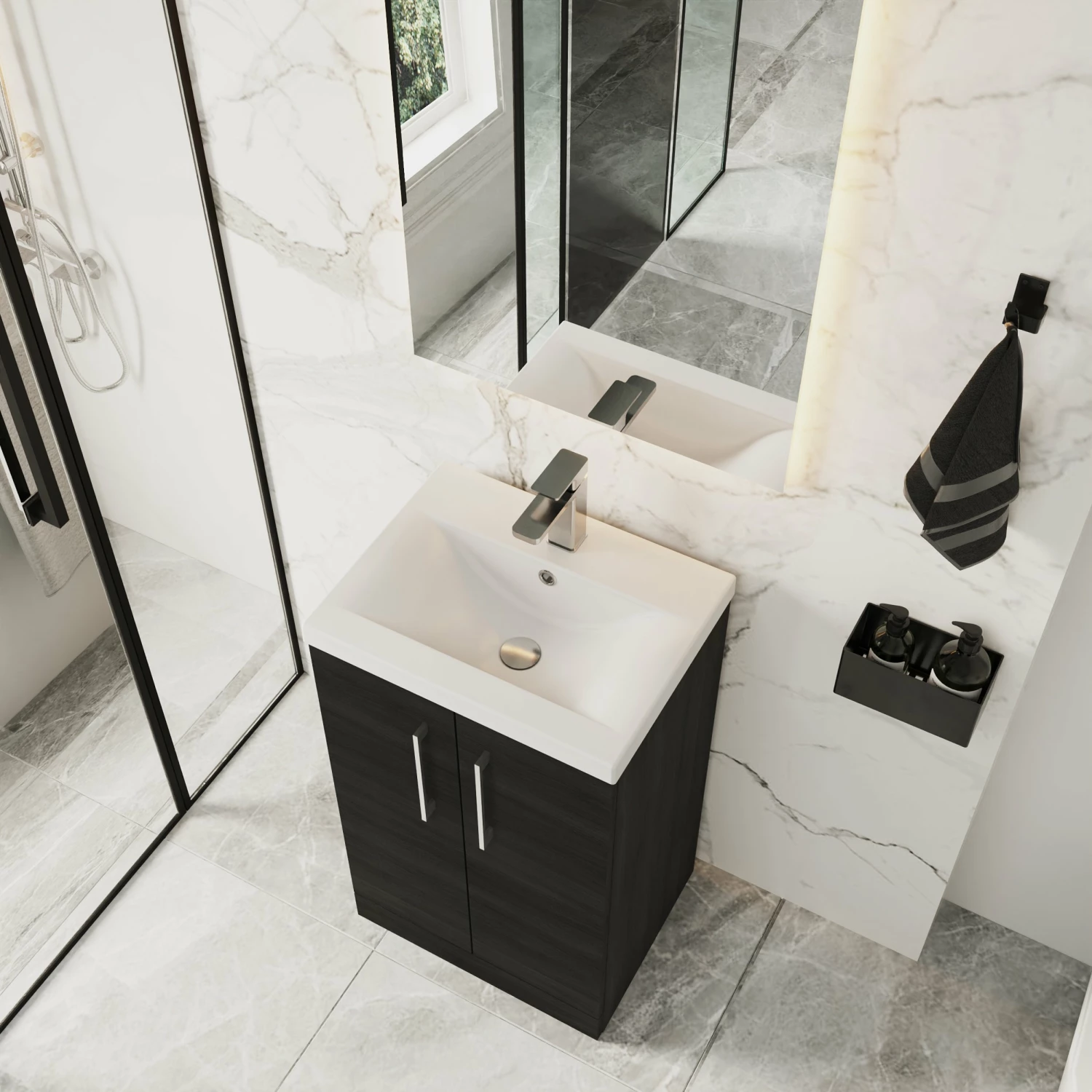 Nuie Arno Floor Standing 2-Door Vanity Unit With Basin-1 500mm Wide - Black Woodgrain 8 Nuie Arno Floor Standing 2-Door Vanity Unit With Basin-1 500mm Wide - Black Woodgrain - Image 6
