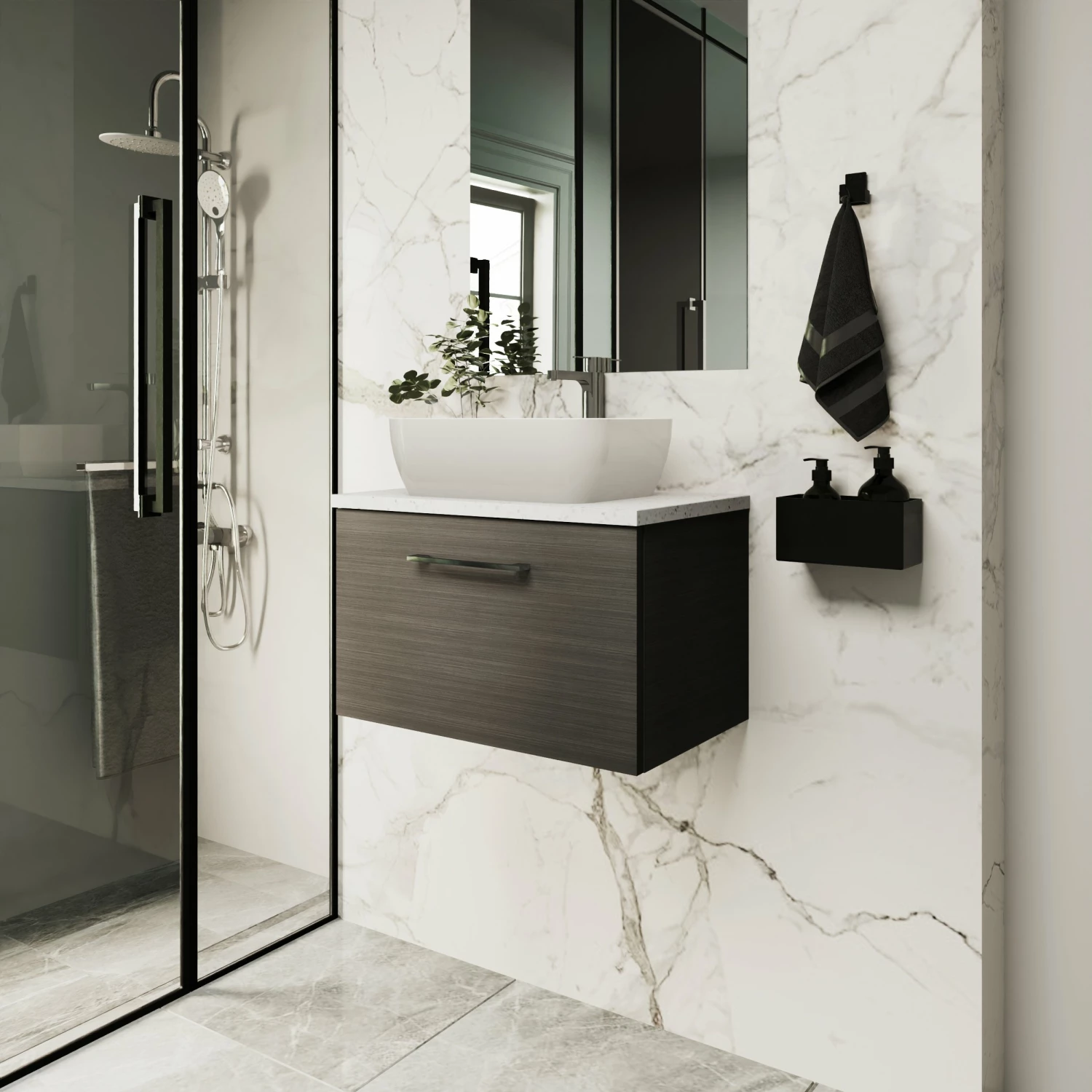 Nuie Arno Wall Hung 1-Drawer Vanity Unit With Worktop 600mm Wide - Gloss White 9 Nuie Arno Wall Hung 1-Drawer Vanity Unit With Worktop 600mm Wide - Gloss White - Image 7