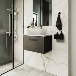 Nuie Arno Wall Hung 1-Drawer Vanity Unit With Sparkling White Worktop 600mm Wide - Anthracite Woodgrain -HEATANDPLUMB Sales nuie arno vanity unit pmarwh1drvuw6 24