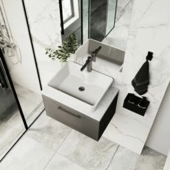 Nuie Arno Wall Hung 1-Drawer Vanity Unit With Sparkling White Worktop 600mm Wide - Gloss White -HEATANDPLUMB Sales nuie arno vanity unit pmarwh1drvuw6 28