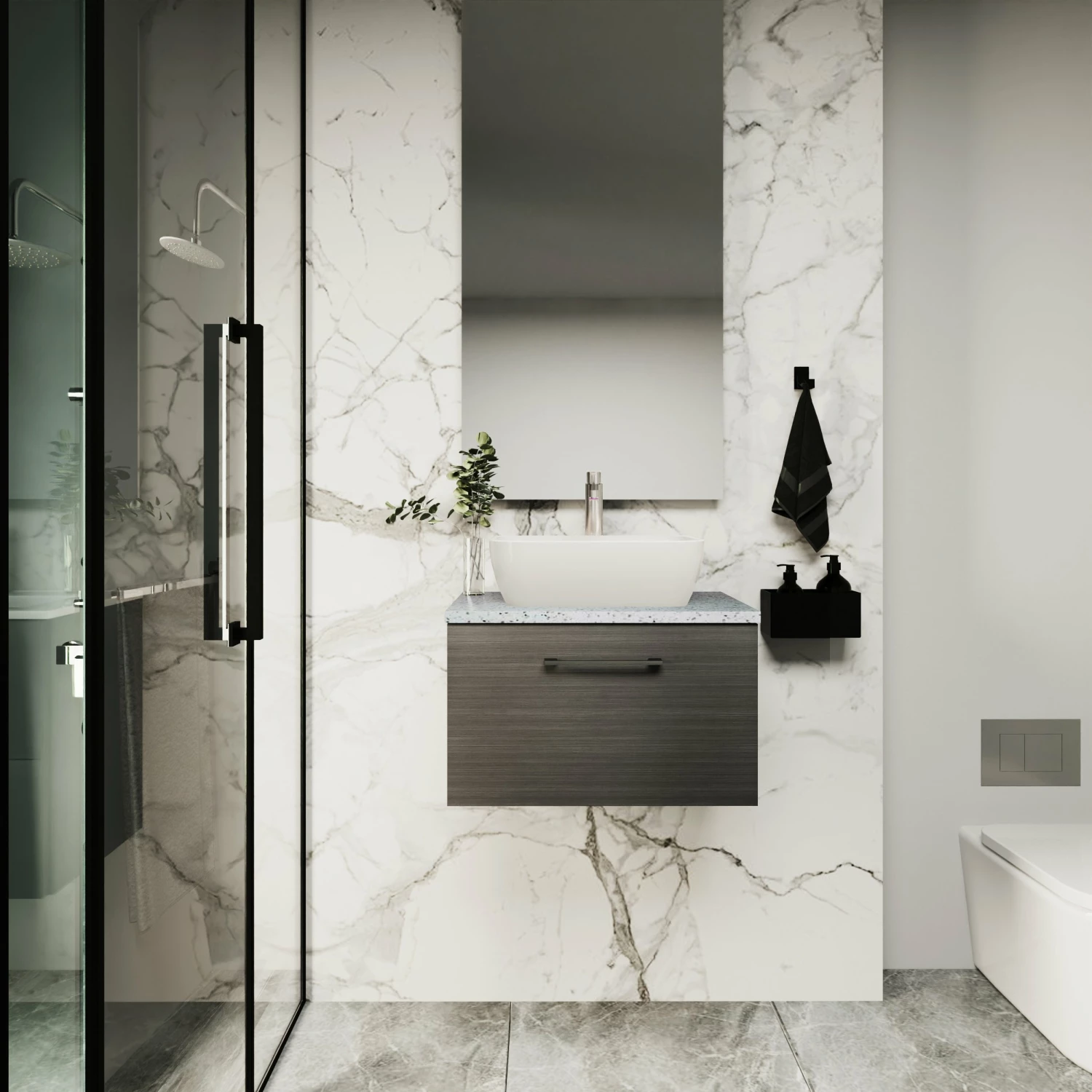 Nuie Arno Wall Hung 1-Drawer Vanity Unit With Worktop 600mm Wide - Gloss White 5 Nuie Arno Wall Hung 1-Drawer Vanity Unit With Worktop 600mm Wide - Gloss White - Image 3