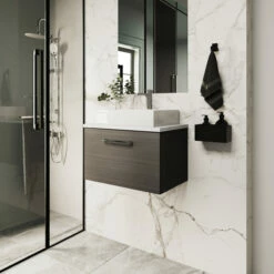 Nuie Arno Wall Hung 1-Drawer Vanity Unit With Worktop 600mm Wide - Black Woodgrain 19 Nuie Arno Wall Hung 1-Drawer Vanity Unit With Worktop 600mm Wide - Black Woodgrain -HEATANDPLUMB Sales nuie arno vanity unit pmarwh1drvuw6 30