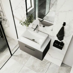 Nuie Arno Wall Hung 1-Drawer Vanity Unit With Worktop 600mm Wide - Anthracite Woodgrain