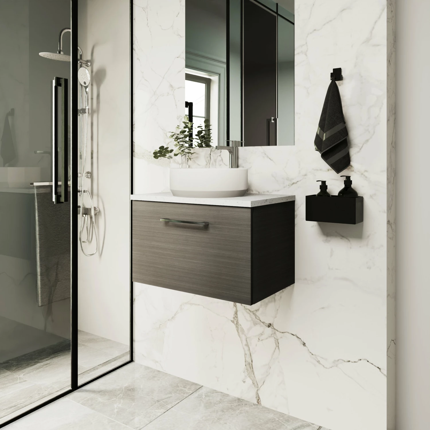 Nuie Arno Wall Hung 1-Drawer Vanity Unit With Worktop 600mm Wide - Gloss White 8 Nuie Arno Wall Hung 1-Drawer Vanity Unit With Worktop 600mm Wide - Gloss White - Image 6