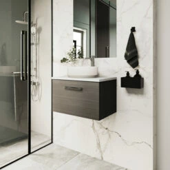 Nuie Arno Wall Hung 1-Drawer Vanity Unit With Sparkling White Worktop 600mm Wide - Anthracite Woodgrain -HEATANDPLUMB Sales nuie arno vanity unit pmarwh1drvuw6 34