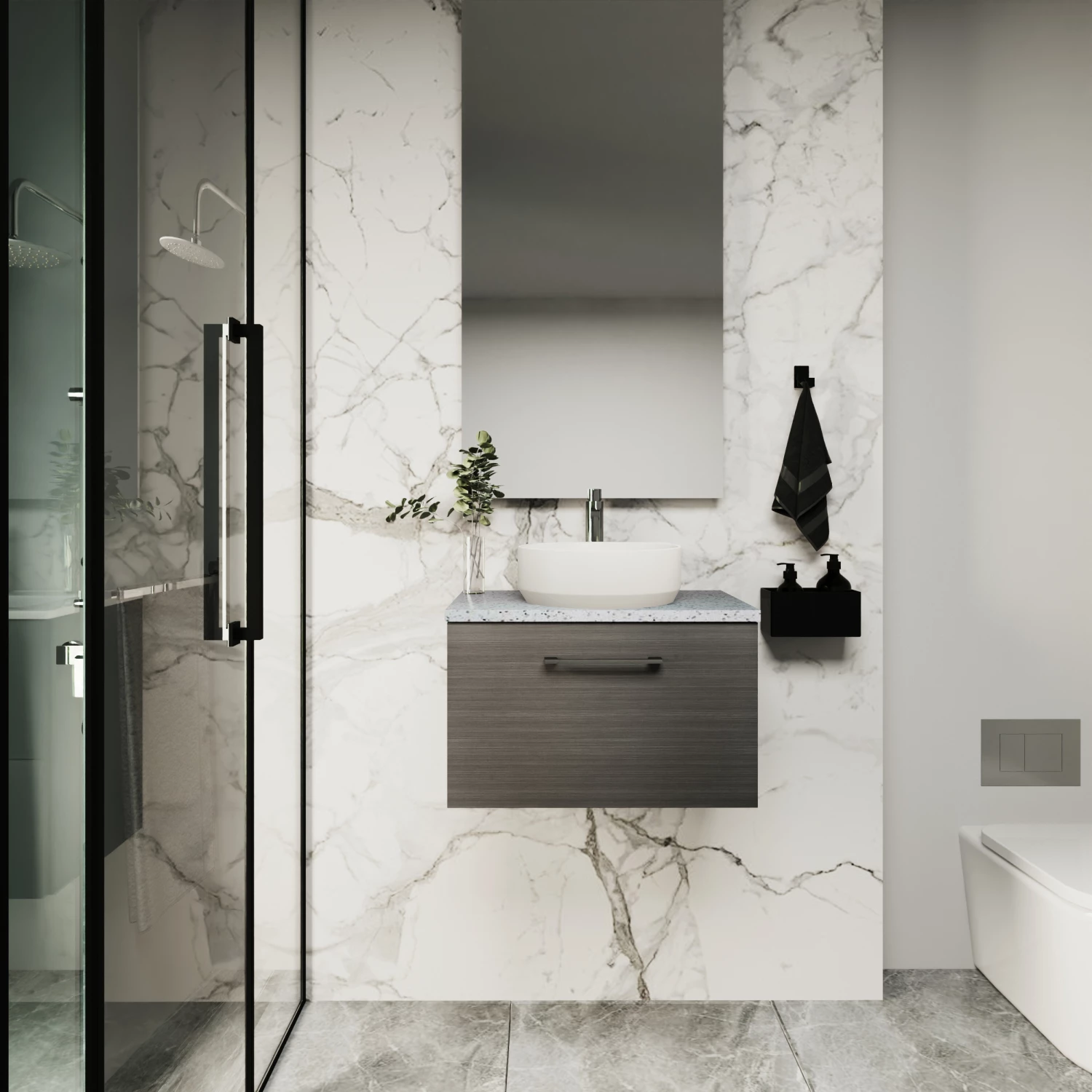 Nuie Arno Wall Hung 1-Drawer Vanity Unit With Worktop 600mm Wide - Anthracite Woodgrain 7 Nuie Arno Wall Hung 1-Drawer Vanity Unit With Worktop 600mm Wide - Anthracite Woodgrain - Image 5