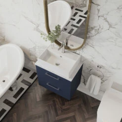 Nuie Arno Wall Hung 2-Drawer Vanity Unit With Bellato Grey Worktop 600mm Wide - Gloss White -HEATANDPLUMB Sales nuie arno vanity unit pmarwh2drvuw6 23