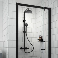 Nuie Arvan Round Thermostatic Bar Mixer Shower With Shower Kit And Fixed Head - Matt Black