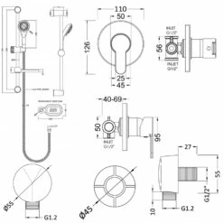 Nuie Arvan Round Manual Concealed Shower Valve With Slider Rail Kit - Chrome