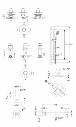 Nuie Arvan Thermostatic Concealed Mixer Shower With Shower Kit + Fixed Head Stop Tap And Body Jet