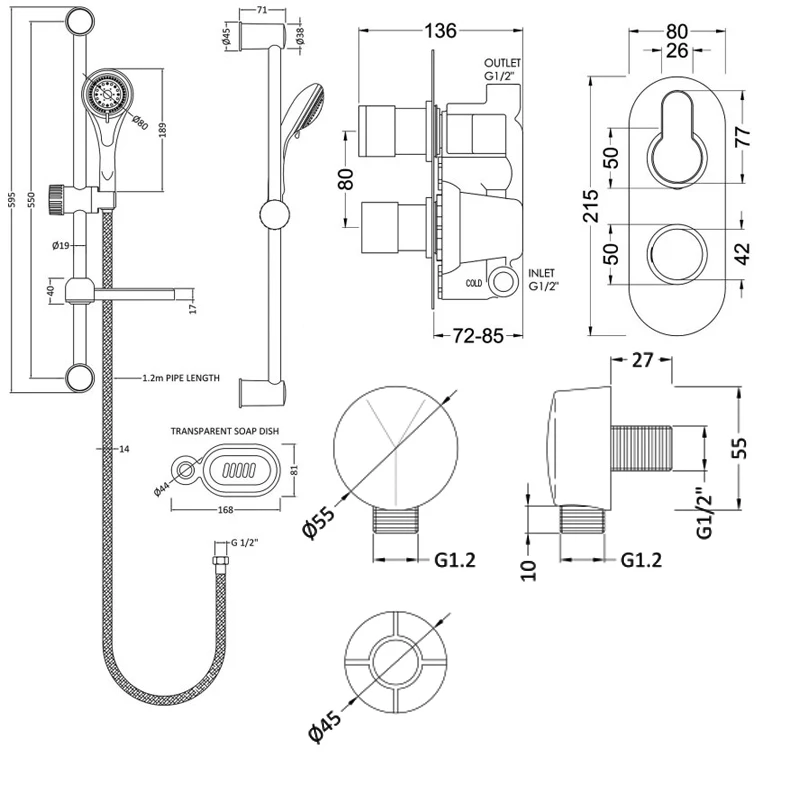 Nuie Arvan Twin Round Thermostatic Concealed Shower Valve With Slider Rail Kit - Chrome 4 Nuie Arvan Twin Round Thermostatic Concealed Shower Valve With Slider Rail Kit - Chrome - Image 2