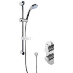 Nuie Arvan Twin Round Thermostatic Concealed Shower Valve With Slider Rail Kit - Chrome