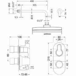 Nuie Arvan Twin Round Thermostatic Concealed Shower Valve With Fixed Head And Arm - Chrome
