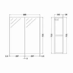 Nuie Athena Mirrored Cabinet (50/50) 600mm Wide - Gloss Grey Mist