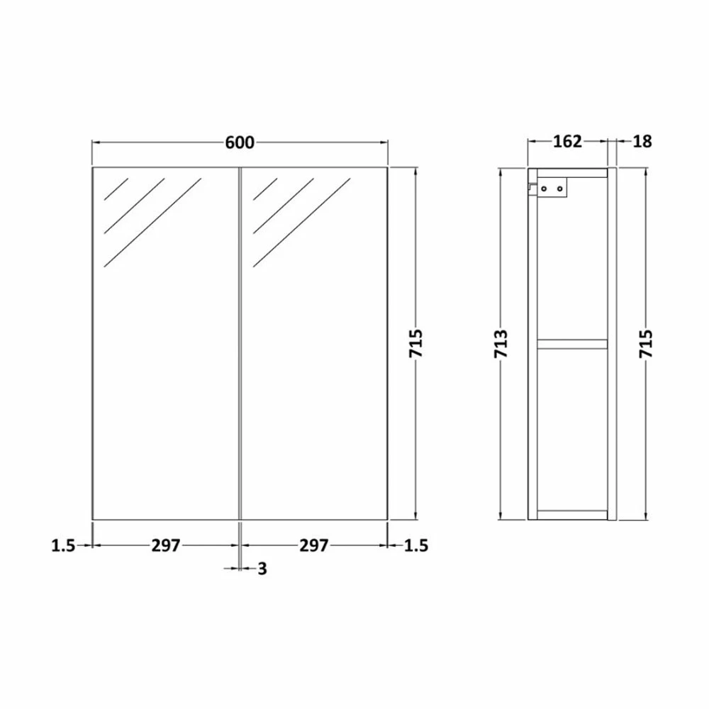 Nuie Athena Mirrored Cabinet (50/50) 600mm Wide - Gloss Grey Mist 3 Nuie Athena Mirrored Cabinet (50/50) 600mm Wide - Gloss Grey Mist
