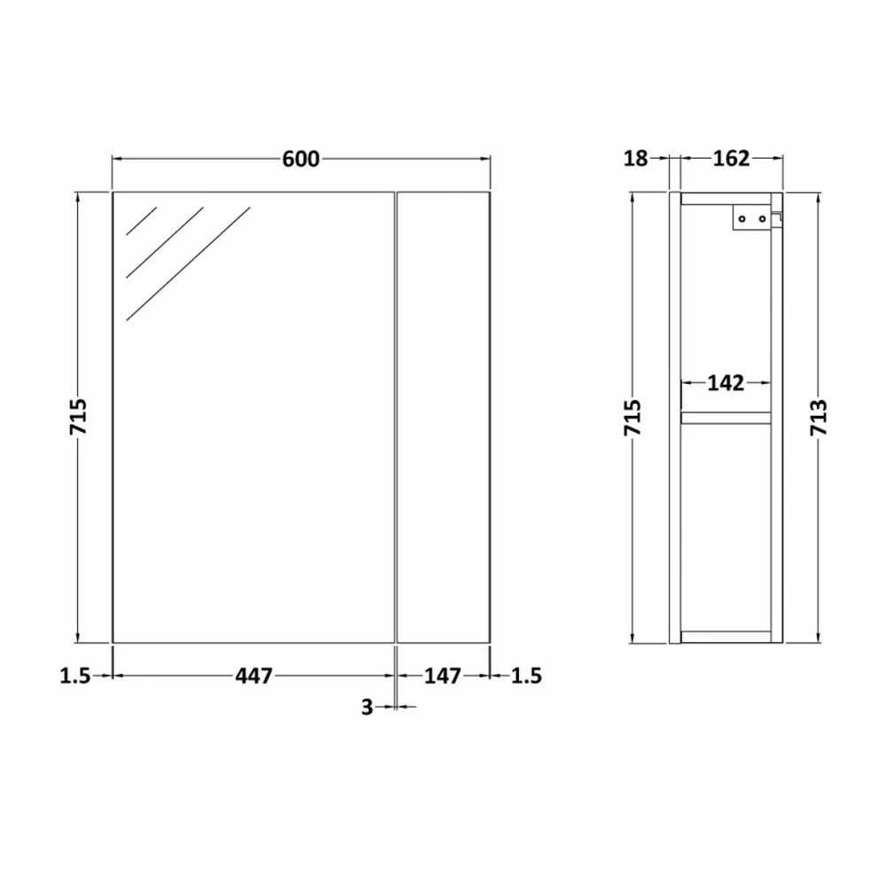 Nuie Athena Mirrored Cabinet (75/25) 600mm Wide - Stone Grey 5 Nuie Athena Mirrored Cabinet (75/25) 600mm Wide - Stone Grey - Image 3