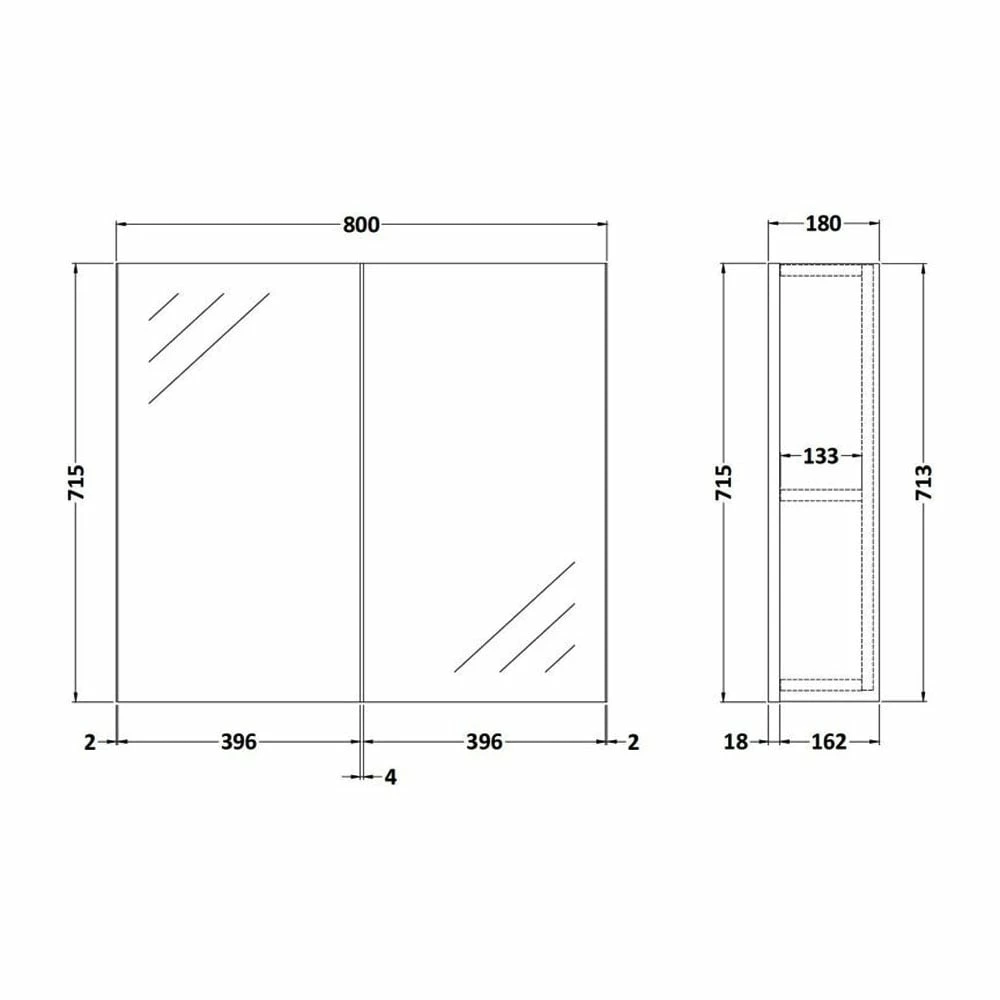 Nuie Athena Mirrored Cabinet (50/50) 800mm Wide - Gloss Grey 4 Nuie Athena Mirrored Cabinet (50/50) 800mm Wide - Gloss Grey - Image 2