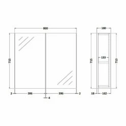 Nuie Athena Mirrored Cabinet (50/50) 800mm Wide - Gloss White