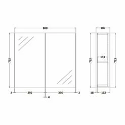 Nuie Athena Mirrored Cabinet (50/50) 800mm Wide - Anthracite Woodgrain