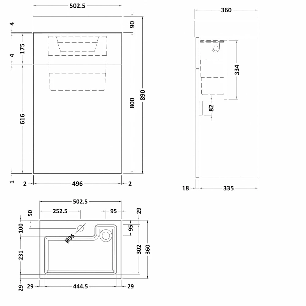 Nuie Athena Basin And WC Toilet Combination Unit 500mm Wide - Charcoal Black Woodgrain 4 Nuie Athena Basin And WC Toilet Combination Unit 500mm Wide - Charcoal Black Woodgrain - Image 2