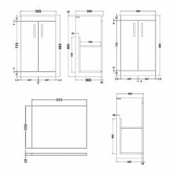 Nuie Athena Floor Standing 2-Door Vanity Unit And Worktop 500mm Wide - Anthracite Woodgrain -HEATANDPLUMB Sales nuie athena vanity unit ath003w