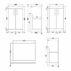 Nuie Athena Floor Standing 2-Door Vanity Unit And Worktop 500mm Wide - Charcoal Black -HEATANDPLUMB Sales nuie athena vanity unit ath003w 4