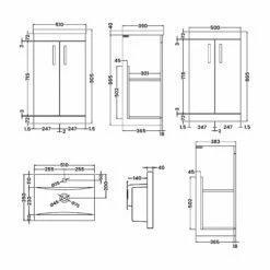 Nuie Athena Floor Standing 2-Door Vanity Unit With Basin-1 500mm Wide - Gloss White