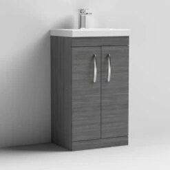 Nuie Athena Floor Standing 2-Door Vanity Unit With Basin-2 500mm Wide - Anthracite Woodgrain -HEATANDPLUMB Sales nuie athena vanity unit ath004a 3 1