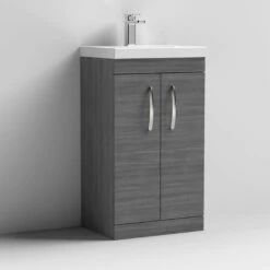 Nuie Athena Floor Standing 2-Door Vanity Unit With Basin-1 500mm Wide - Anthracite Woodgrain -HEATANDPLUMB Sales nuie athena vanity unit ath004a 3