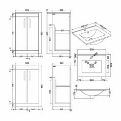 Nuie Athena Floor Standing 2-Door Vanity Unit With Basin-2 500mm Wide - Anthracite Woodgrain -HEATANDPLUMB Sales nuie athena vanity unit ath004b 2