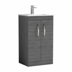 Nuie Athena Floor Standing 2-Door Vanity Unit With Basin-2 500mm Wide - Anthracite Woodgrain -HEATANDPLUMB Sales nuie athena vanity unit ath004b 3
