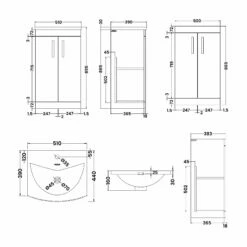 Nuie Athena Floor Standing 2-Door Vanity Unit With Basin-4 500mm Wide - Gloss White -HEATANDPLUMB Sales nuie athena vanity unit ath004g 1