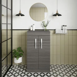 Nuie Athena Floor Standing 2-Door Vanity Unit And Worktop 500mm Wide - Anthracite Woodgrain -HEATANDPLUMB Sales nuie athena vanity unit ath004w 6