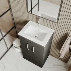 Nuie Athena Floor Standing 2-Door Vanity Unit With Basin-2 500mm Wide - Anthracite Woodgrain -HEATANDPLUMB Sales nuie athena vanity unit ath005b 2