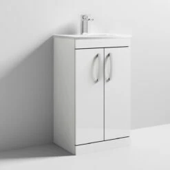 Nuie Athena Floor Standing 2-Door Vanity Unit With Basin-4 500mm Wide - Gloss White