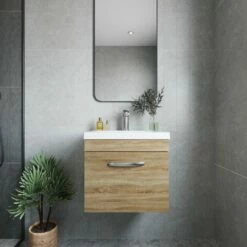 Nuie Athena Wall Hung 1-Drawer Vanity Unit With Basin-4 500mm Wide - Natural Oak