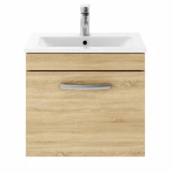 Nuie Athena Wall Hung 1-Drawer Vanity Unit With Basin-2 500mm Wide - Natural Oak -HEATANDPLUMB Sales nuie athena vanity unit ath010b 1