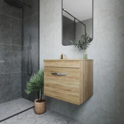 Nuie Athena Wall Hung 1-Drawer Vanity Unit And Worktop 500mm Wide - Natural Oak 10 Nuie Athena Wall Hung 1-Drawer Vanity Unit And Worktop 500mm Wide - Natural Oak -HEATANDPLUMB Sales nuie athena vanity unit ath010w 2