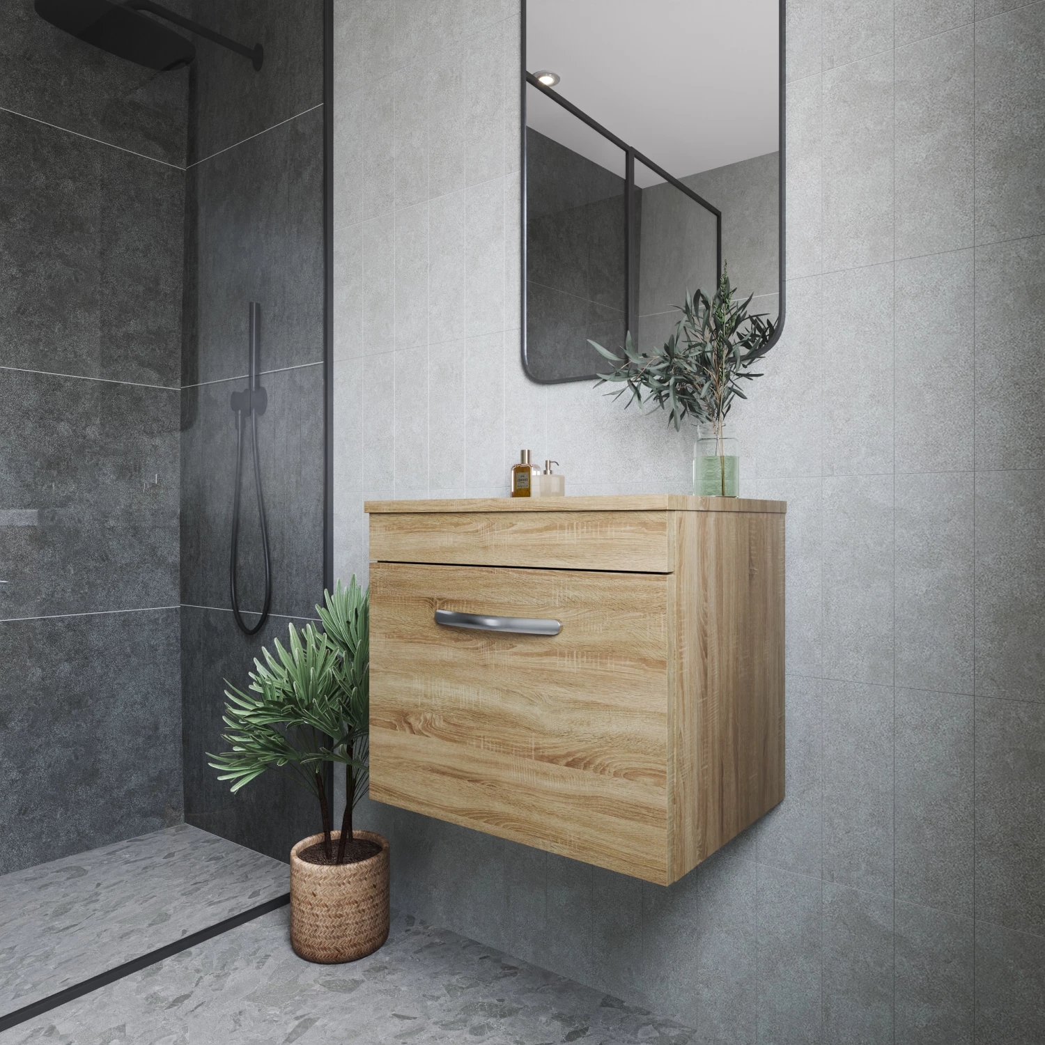 Nuie Athena Wall Hung 1-Drawer Vanity Unit And Worktop 500mm Wide - Natural Oak 4 Nuie Athena Wall Hung 1-Drawer Vanity Unit And Worktop 500mm Wide - Natural Oak - Image 2