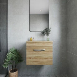 Nuie Athena Wall Hung 1-Drawer Vanity Unit And Worktop 500mm Wide - Natural Oak 12 Nuie Athena Wall Hung 1-Drawer Vanity Unit And Worktop 500mm Wide - Natural Oak -HEATANDPLUMB Sales nuie athena vanity unit ath010w 3