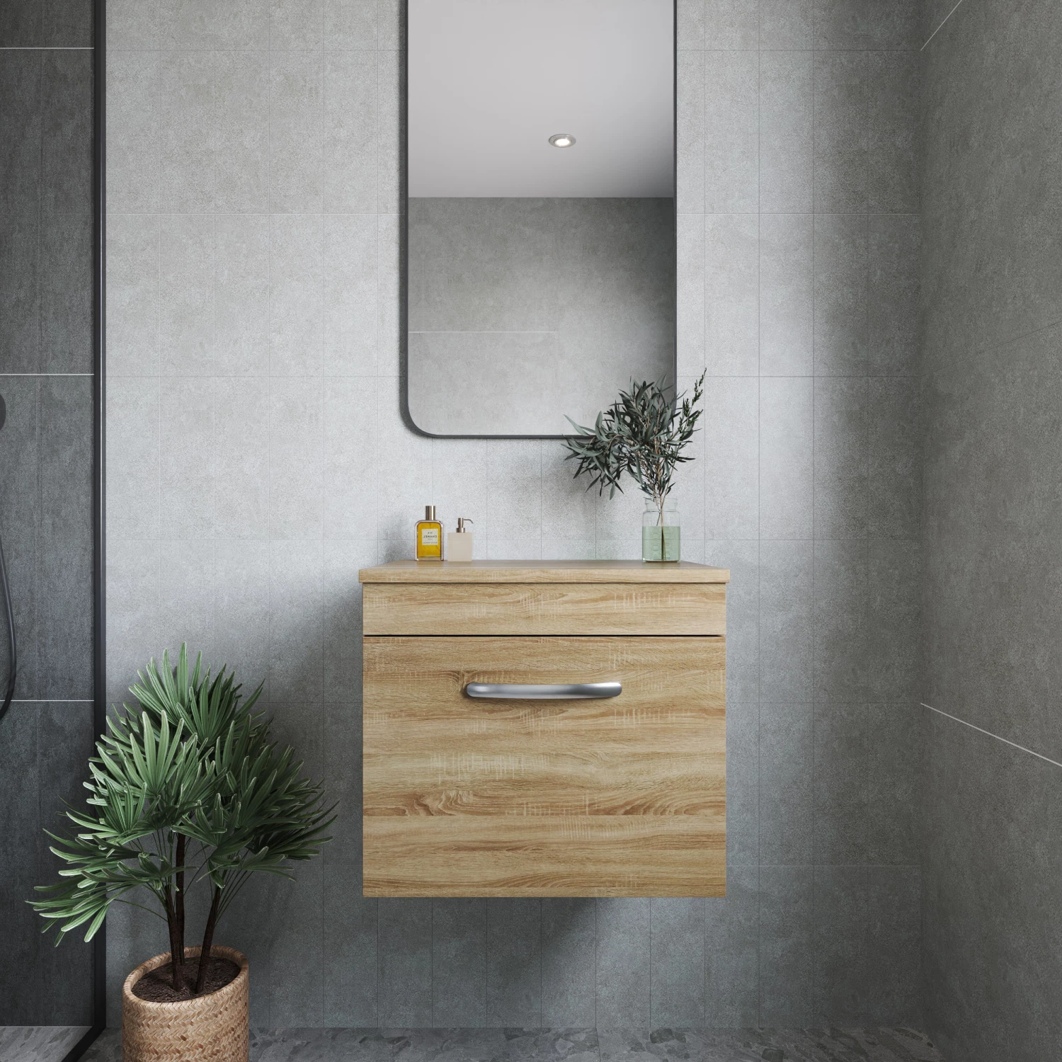 Nuie Athena Wall Hung 1-Drawer Vanity Unit And Worktop 500mm Wide - Natural Oak 6 Nuie Athena Wall Hung 1-Drawer Vanity Unit And Worktop 500mm Wide - Natural Oak - Image 4