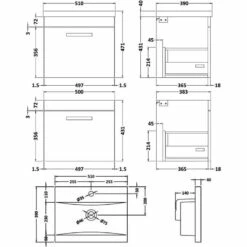 Nuie Athena Wall Hung 1-Drawer Vanity Unit With Basin-1 500mm Wide - Natural Oak -HEATANDPLUMB Sales nuie athena vanity unit ath011a 1