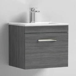 Nuie Athena Wall Hung 1-Drawer Vanity Unit With Basin-2 500mm Wide - Anthracite Woodgrain -HEATANDPLUMB Sales nuie athena vanity unit ath011b 3