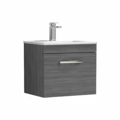 Nuie Athena Wall Hung 1-Drawer Vanity Unit With Basin-2 500mm Wide - Anthracite Woodgrain -HEATANDPLUMB Sales nuie athena vanity unit ath011b 5