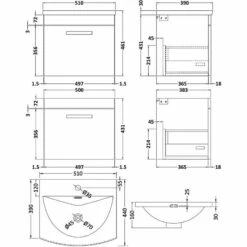 Nuie Athena Wall Hung 1-Drawer Vanity Unit With Basin-4 500mm Wide - Charcoal Black -HEATANDPLUMB Sales nuie athena vanity unit ath011g 3 2